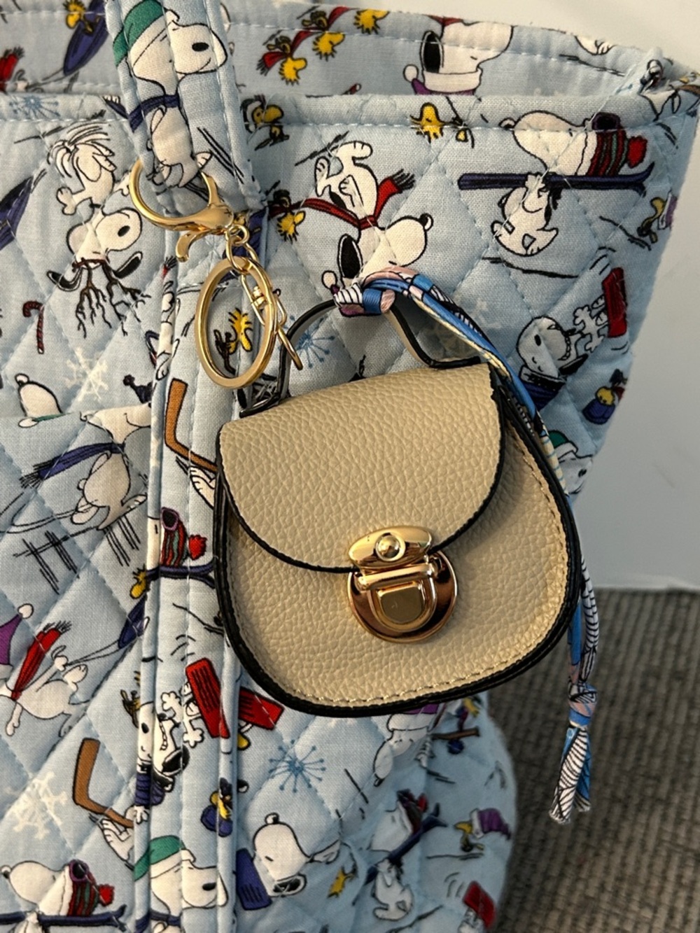 ❌price firm❌ Mini Bag Keychain with Gold Hardware and blue twilly NEW